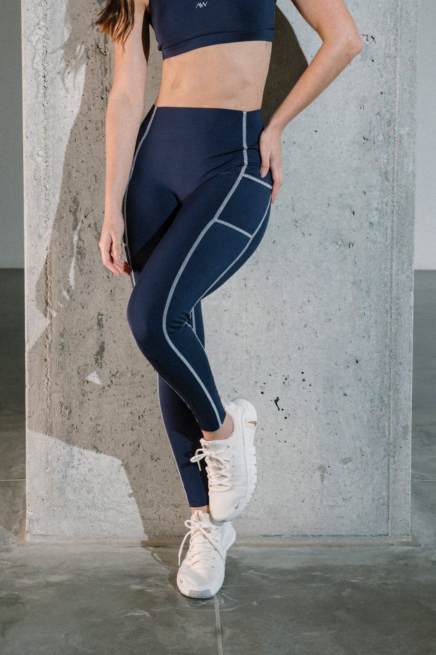Contrast Pockets leggings Navy